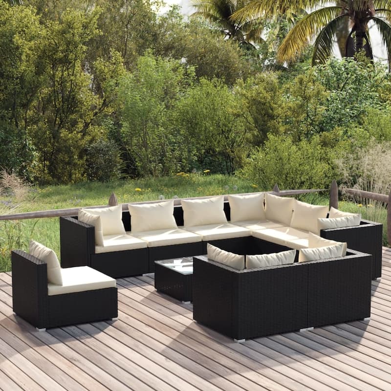 vidaXL Patio Lounge Set Outdoor Sectional Sofa Set Table Garden Poly Rattan - 27.6" x 27.6" x 23.8" - Anthracite 10 Piece