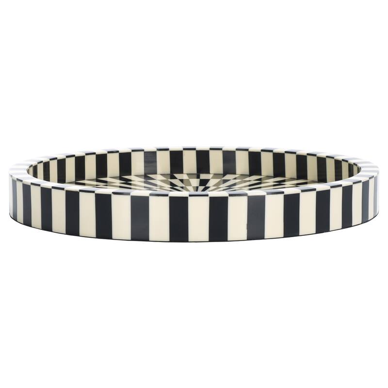 SAFAVIEH Home Charli Black/Ivory Resin 14.2"W x 14.2"D x 1.5"H Circle Tray