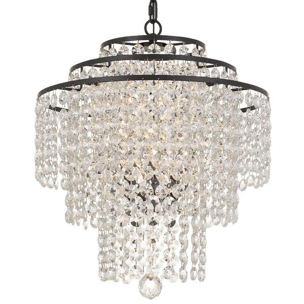 slide 2 of 7, Arielle Crystal 18" wide Bronze Chandelier - 18'' W x 20.36'' H 18'' W x 20.36'' H