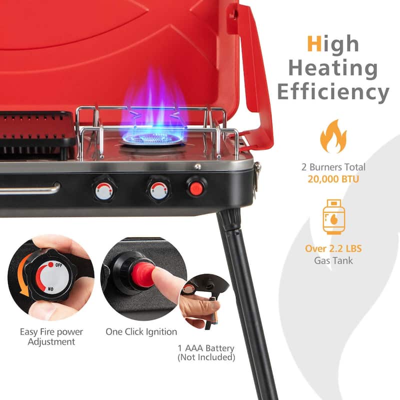 Costway 2-in-1 Propane Grill 2 Burner Camping Gas Stove Portable with - See Details