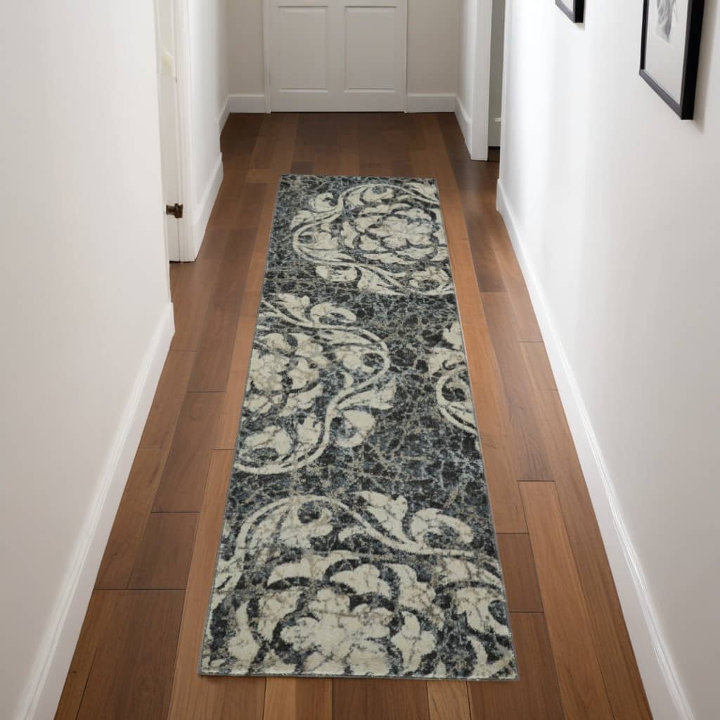 Power Loomed Distressed Abstract Floral Traditional Modern Non Skid Stain Resistant Area Rug - 90' X '26' X '0.5