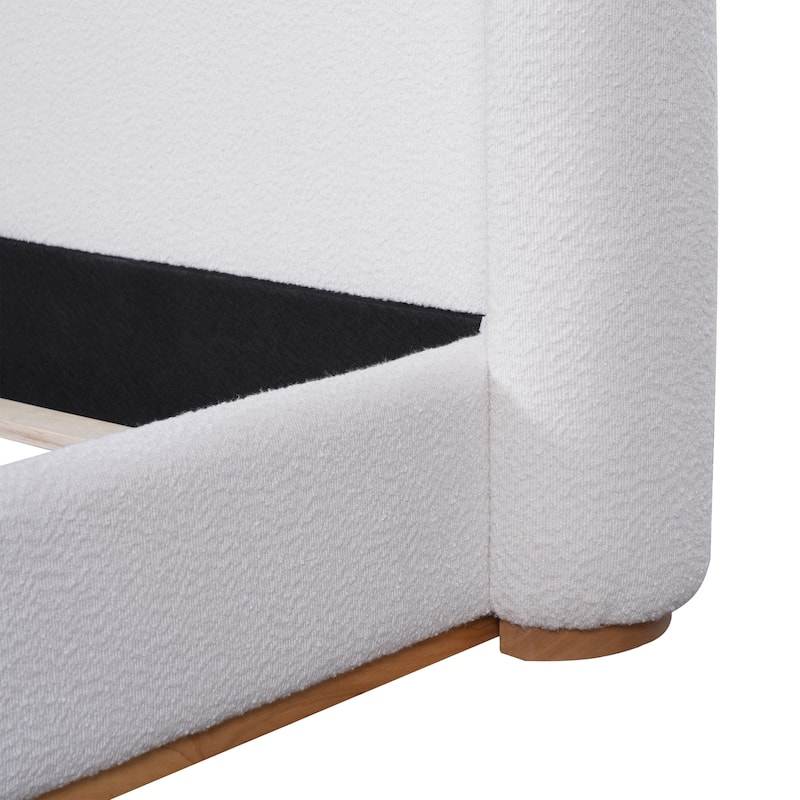 Christopher Knight Home - Aurelius Boucle Upholstered Bed Frame with Solid Rubberwood Base and Wingback Headboard