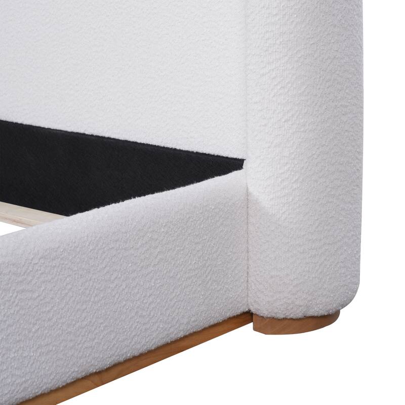 King/Queen Size Bed Frame with Boucle Upholstered Wingback Headboard and Solid Wood Base