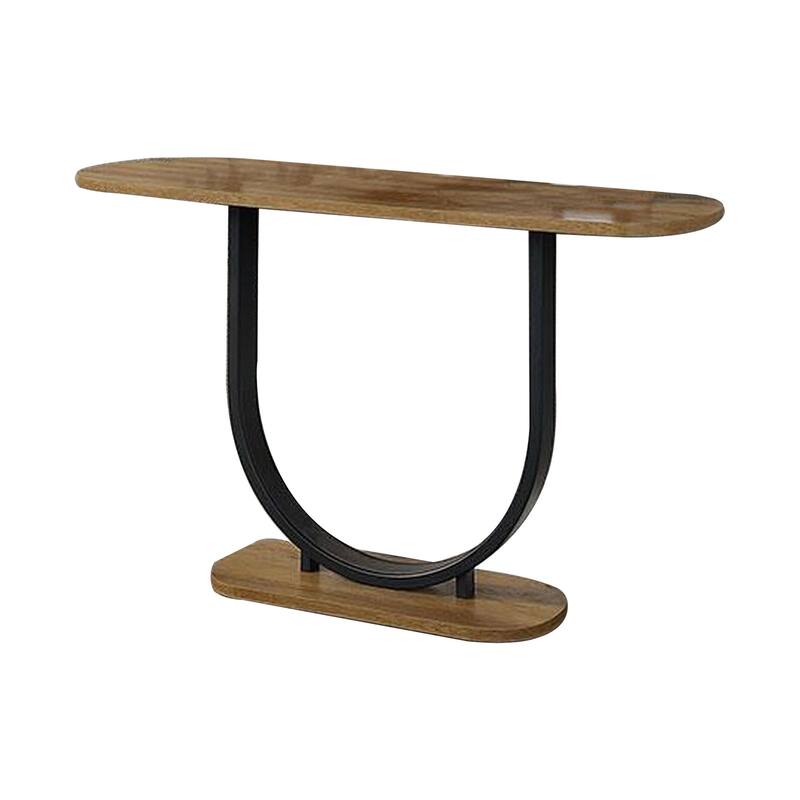 Obin 47 Inch Sofa Table, Rustic Oak Brown MDF, Black U Shape Steel Base