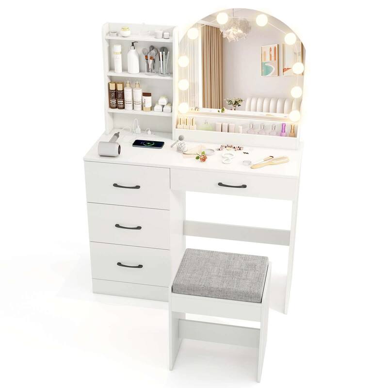 Costway Vanity Set with Mirror and Lights Dressing Table and Chair 4 - See Details