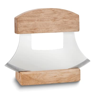 Curata Stainless Steel Ulu Knife with Wooden Stand