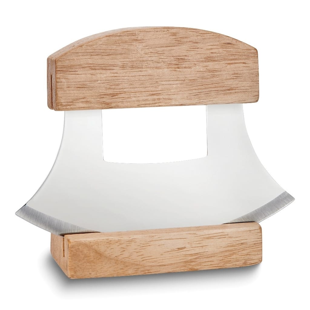 Curata Stainless Steel Ulu Knife with Wooden Stand
