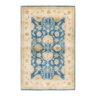 Overton One-of-a-Kind Hand-Knotted Traditional Oriental Mogul Light Blue Area Rug - 3' 2" x 4' 10"