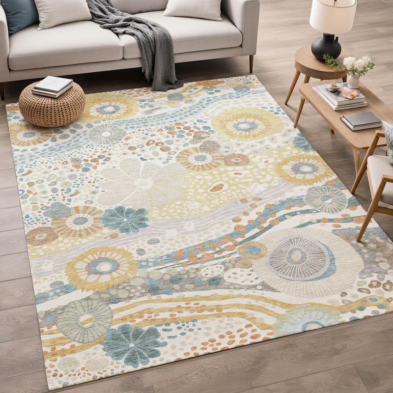 Machine Washable Indoor/ Outdoor Whimsy Floral Chantille Rug