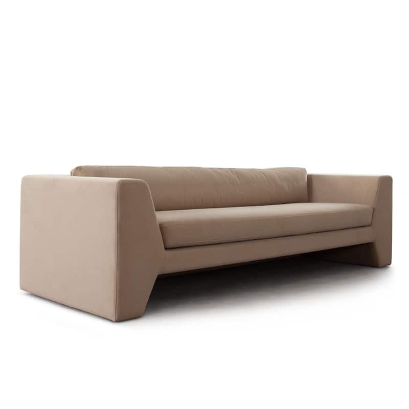 Roe Sofa, Camel Brown Performance Velvet, Wide Track Arms, 99 Inch