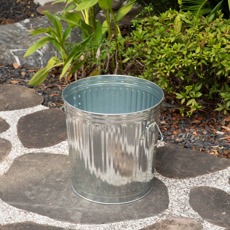 Round Galvanized Steel, Trash Can with Lid - Durable Metal Bucket for Backyard, Lawn, Garden and Yard Use