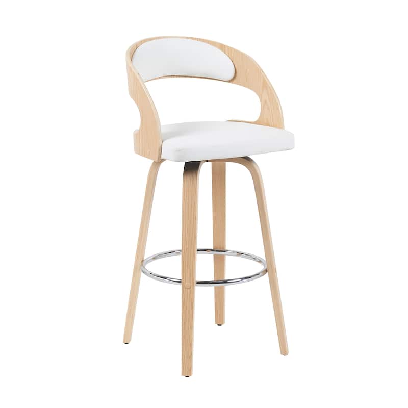 Shelly Mid-Century Swivel Bar Stool, Upholstered Counter Height Chair with Bentwood Legs