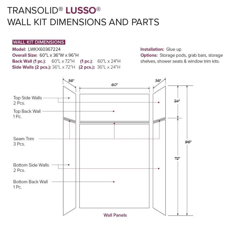 Transolid LWKX60367224 Lusso 96" H x 60" W x 36" D Three Wall Alcove
