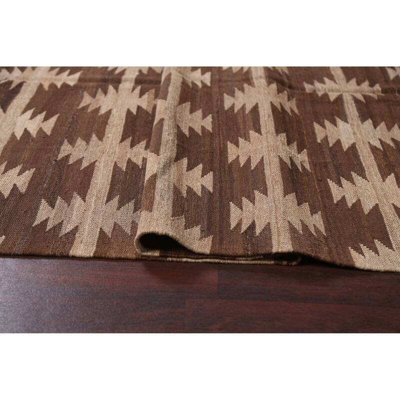 Natural Dye Brown Kilim Oriental Area Rug Wool Hand-woven Foyer Carpet - 5'3" x 6'8"