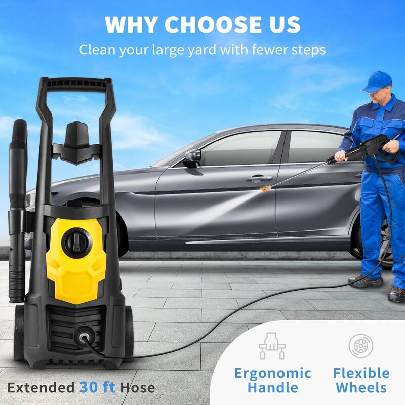 Black-Yellow PP 2000PSI Electric Washer 1.76GPM with 5 Nozzles