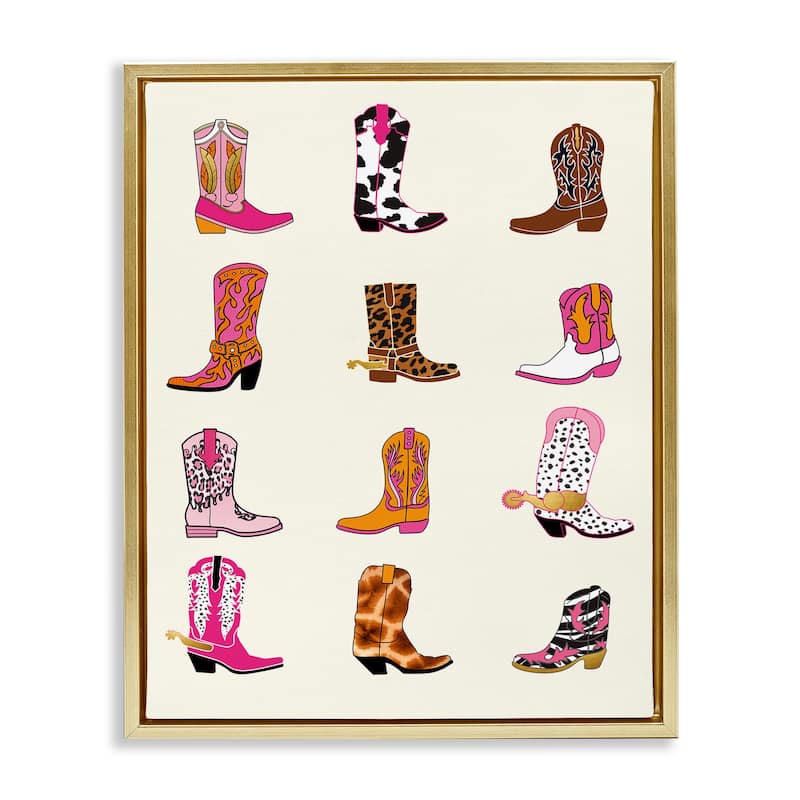 Stupell Bright Cowboy Boots & Spurs Framed Floater Canvas Wall Art Design By Susan Arnot - 17 x 21 - Gold