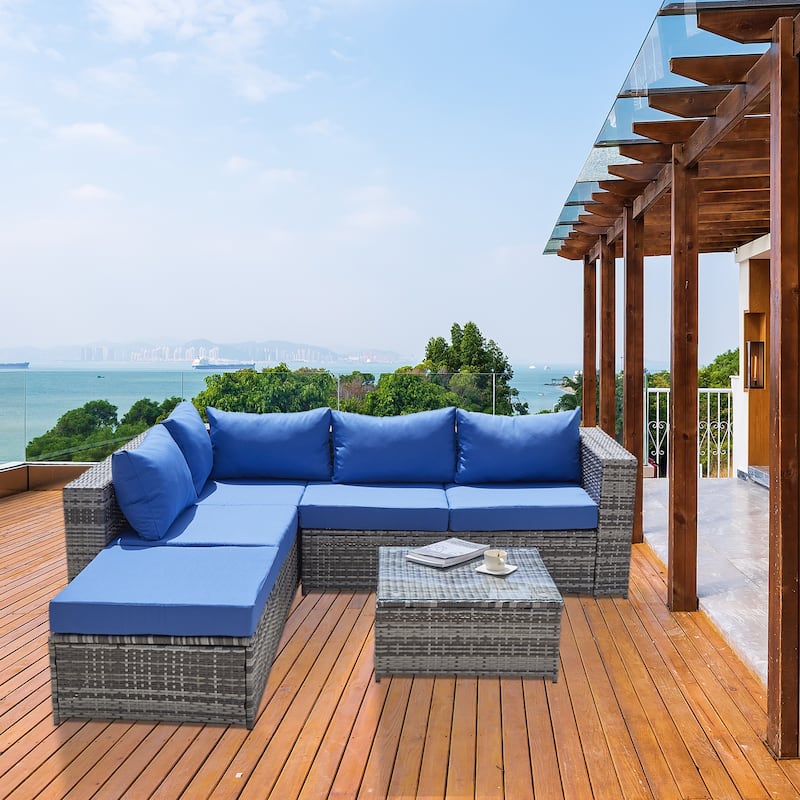 Wicker/Rattan 5 - Person Seating Group with Cushions - Grey