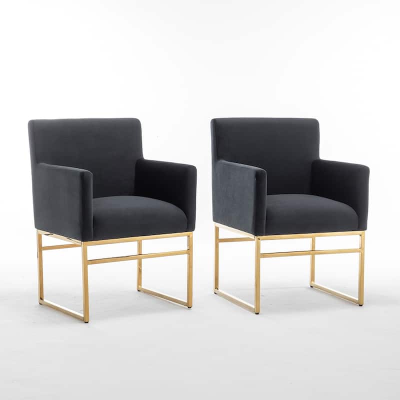 SEYNAR Modern Velvet Accent Arm Dining Chair Set of 2 with Metal Legs