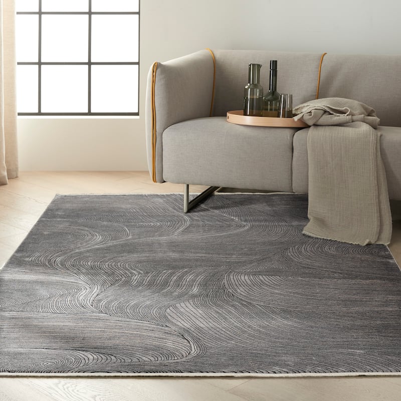Calvin Klein Balian Modern Fringed Grey Area Rug