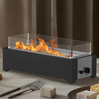 EROMMY Indoor/Outdoor 31.5" Propane Tabletop Fire Pit, 40,000 BTU Stainless Steel Fire Bowl with Glass Rocks & Wind Guard