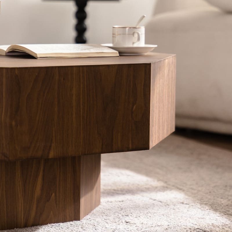 30.51" Vintage Wooden Octagonal-shaped Coffee Table with Stable Base