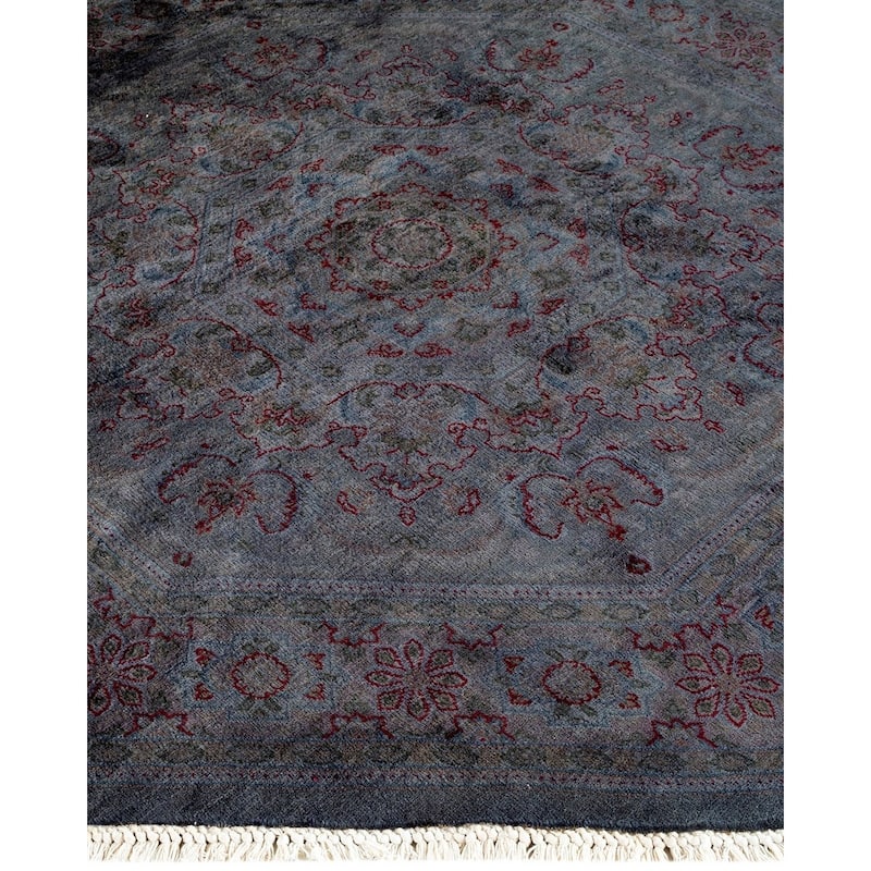 Overton Hand Knotted Wool Vintage Inspired Modern Contemporary Overdyed Gray Octagon Area Rug - 4' 4" x 4' 5"