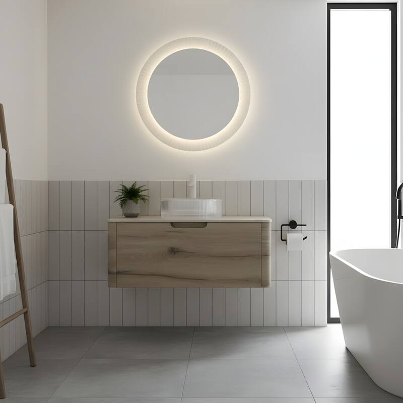 Wall-mounted Bathroom Vanity with Round Vessel Basin