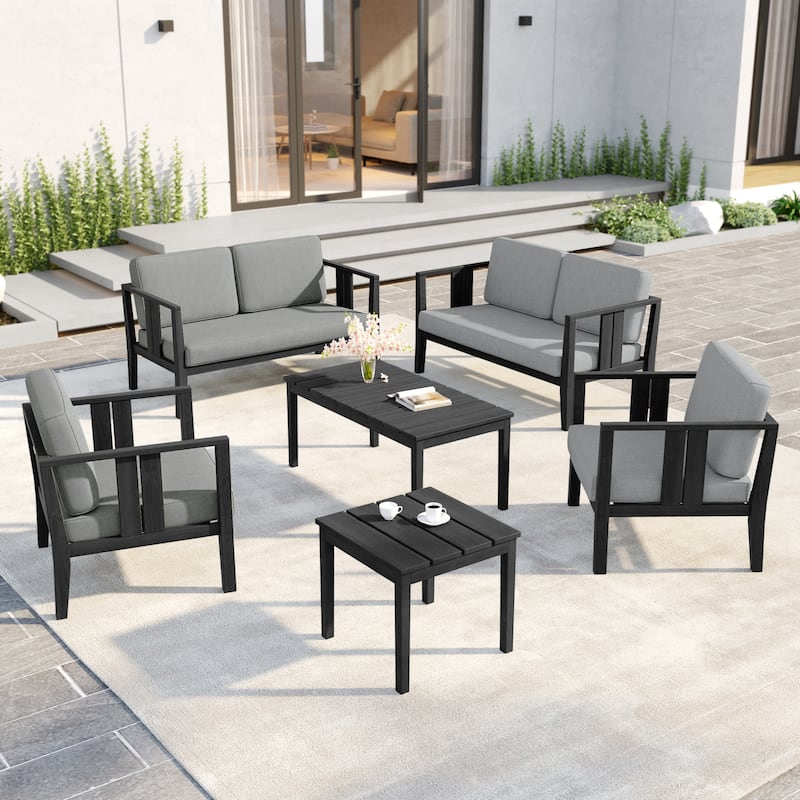 6-Piece Outdoor Furniture Solid Teak Patio Conversation Set with Table