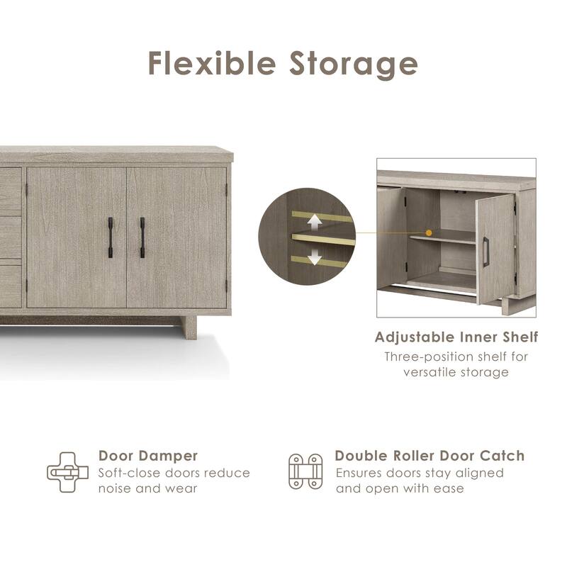Furniture of America Yetaria Modern Farmhouse Natural Wood 3-Drawer Dining Server with Doors
