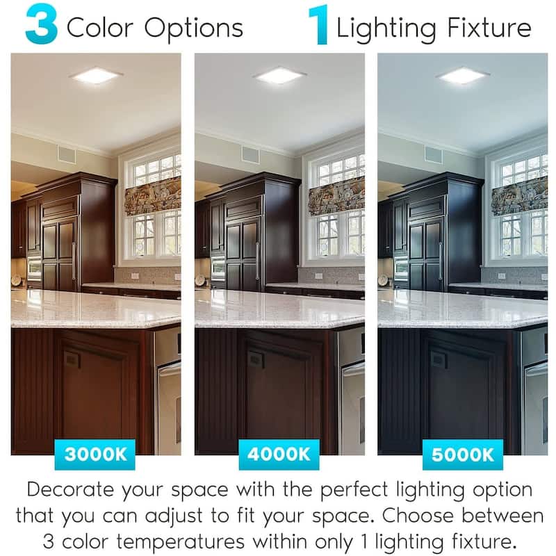 Luxrite 9" Square LED Flush Mount 18W 3 Color Selectable 1200 Lumens Dimmable Damp Rated Nickel 2 Pack