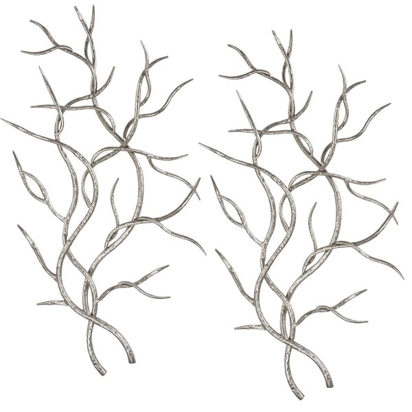 Set of 2 Silver Branches Metal Wall Decor 36.5” - N/A