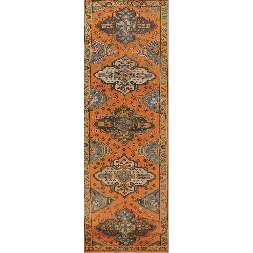 Orange Kazak Indian Runner Rug Hand-Knotted Wool Carpet - 2'6"x 9'11"