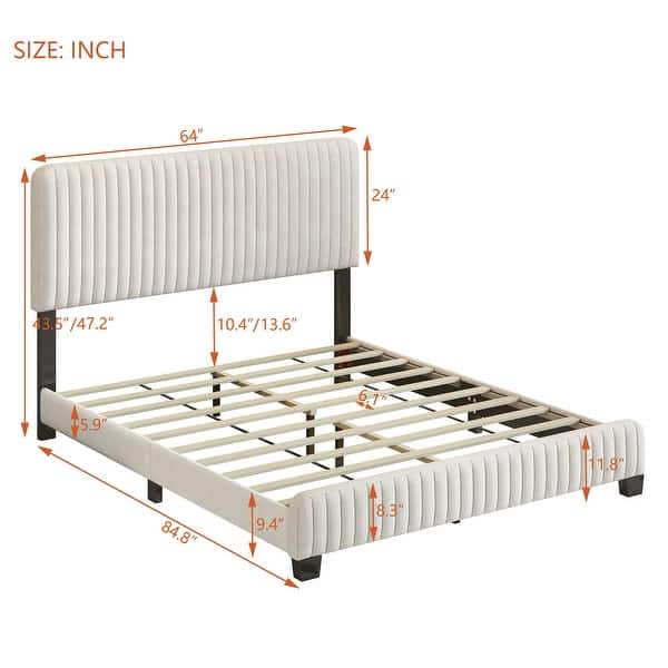 Curated visual reference: Fresh Look at Beige Stripes Velvet Fabric Wingback Bed Platform Panel Frame