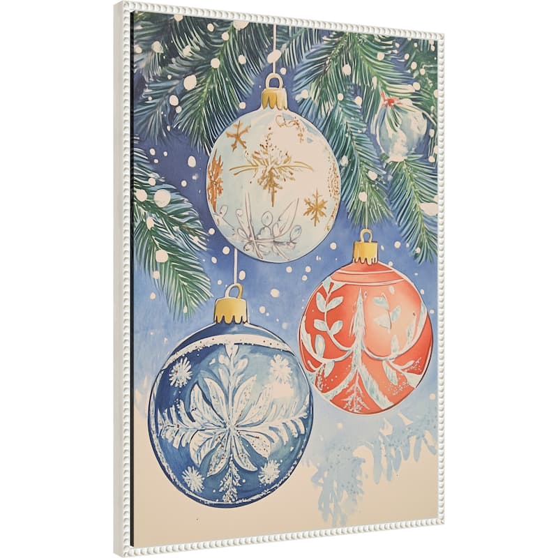 Christmas Ornaments II by Melloi Art Prints (23 x 33 in.), Framed Canvas Wall Art Print - Sylvie Beaded White