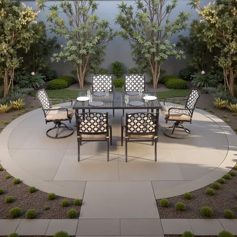 7-Piece Outdoor Metal Patio Dining Set with Swivel and Stationary Chairs, and Weather-Resistant Rectangle Table