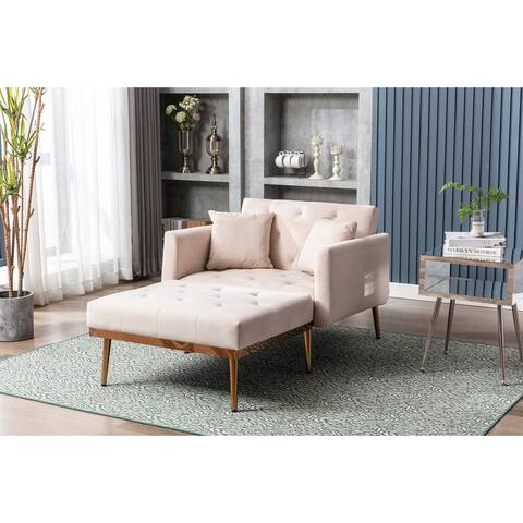 Velvet Chaise Lounges, Modern Tufted 2 in 1 Chaise Lounge Chair Indoor, Convertible Sleeper Chair with 3 Adjustable Angles
