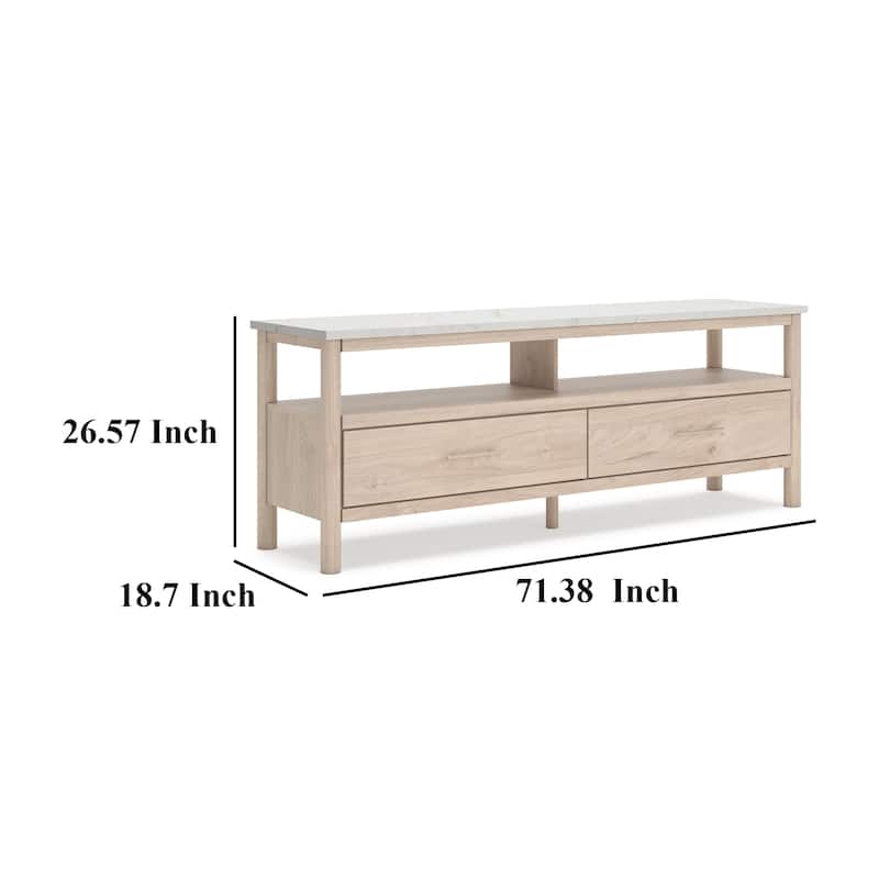 Mooran Large TV Media Console, Shelf, 2 Drawers, Brown Beige, 71 Inch