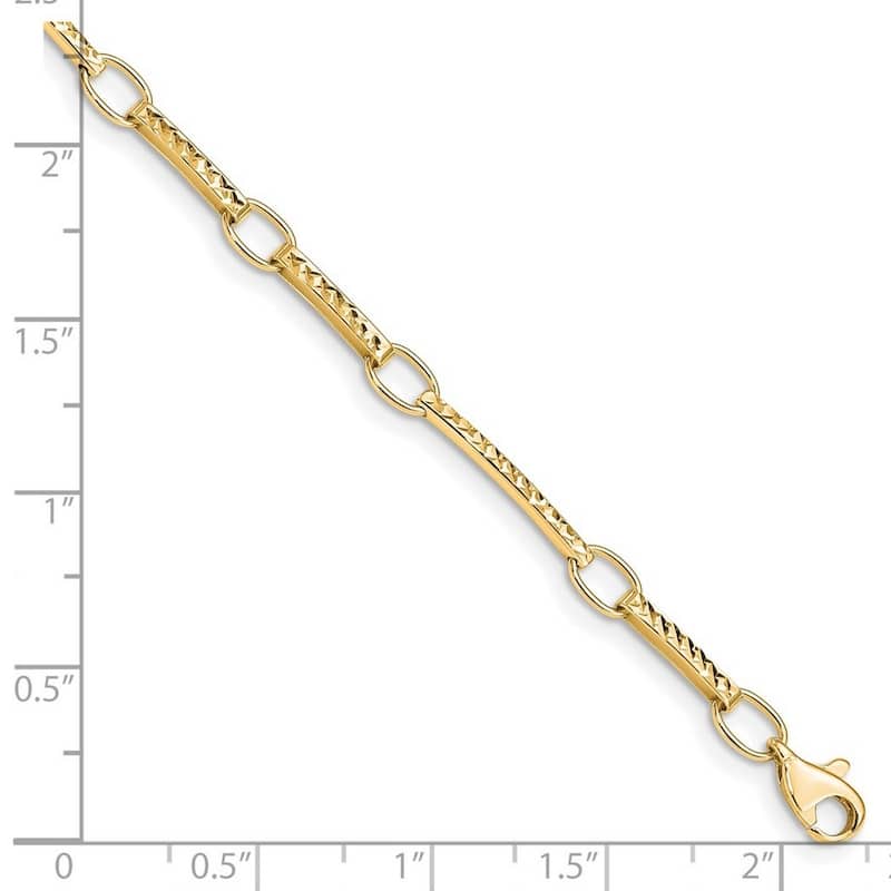Curata 10k Yellow Gold 7.25" Textured Bar and Link Station Bracelet