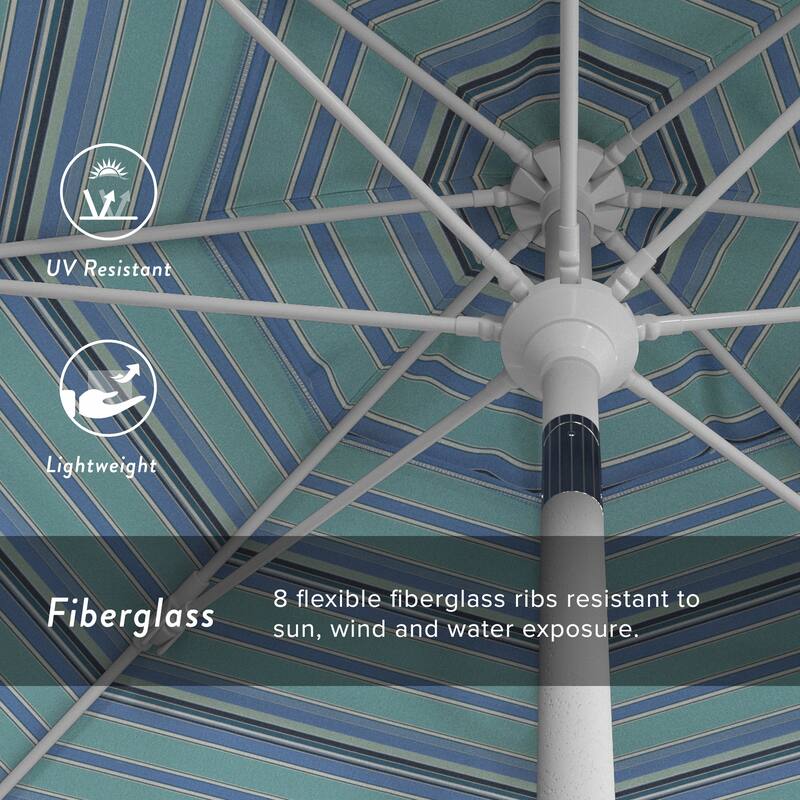 California Umbrella 9' Rd.Crank Lift, Collar Tilt, Aluminum Pole, Fiberglass Rib Patio Umbrella, White Finish, Sunbrella Fabric