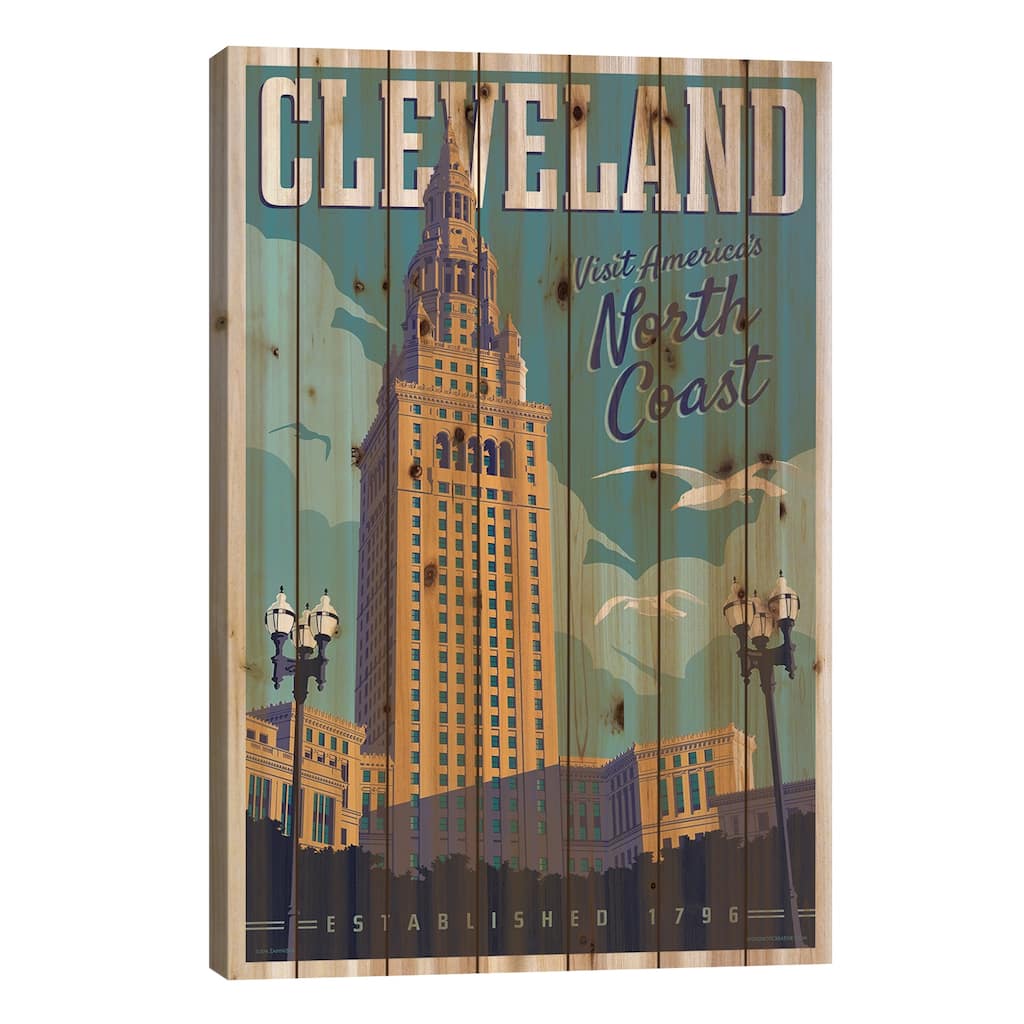 Cleveland Travel Poster Print On Wood by Jim Zahniser - Multi-Color