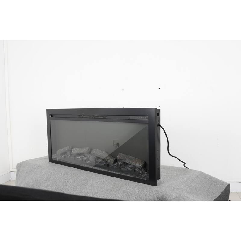 44" Electric Fireplace with Wall Recessed Installation, Remote Control, Adjustable Flame, and LED Heater