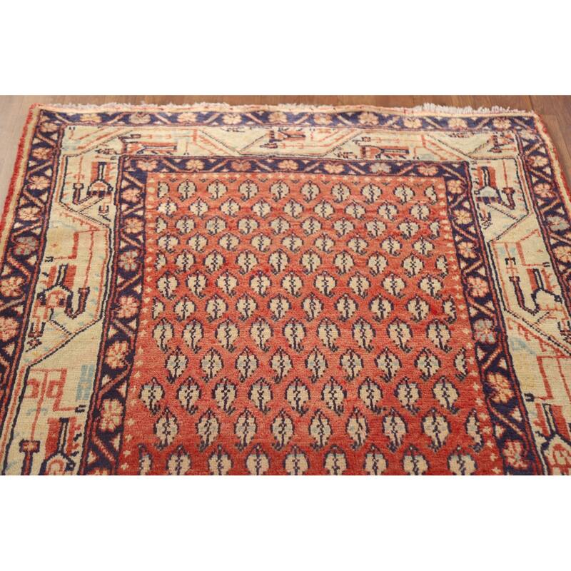 Hand Knotted Oriental 100% Wool Carpet Traditional All-Over Red Botemir Runner Rug - 10' 3'' X 3' 6''