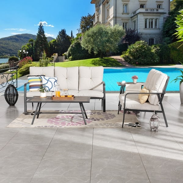 slide 2 of 7, Patio Festival Curve-Arm 4-Piece Metal Outdoor Conversation Set