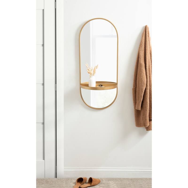 Kate and Laurel Estero Metal Oval Wall Mirror with Shelf