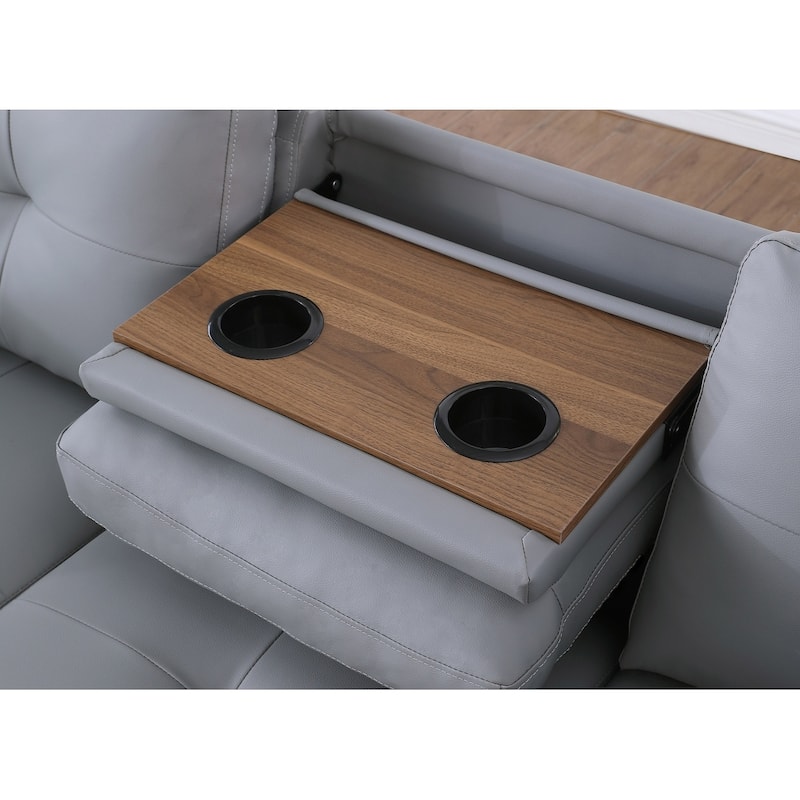 Wood Frame Faux Leather Storage Sectional Sofa with Ottoman & Cup Holders