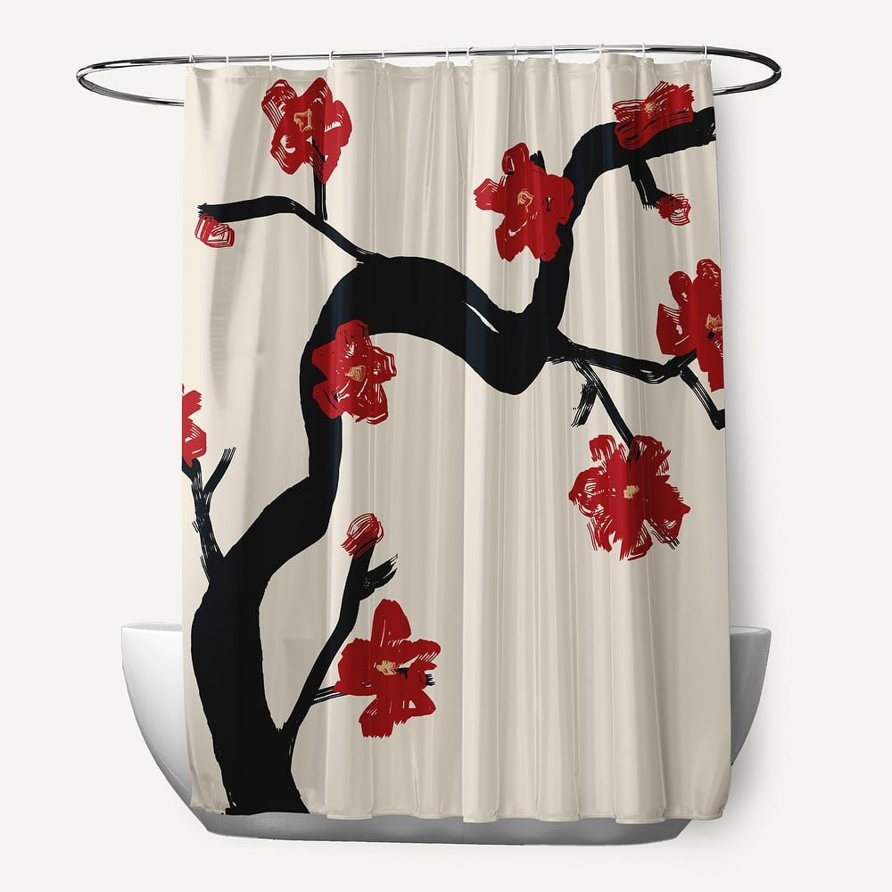 71 x 74-inch Dragon, Peach, Teal Floral Shower Curtain