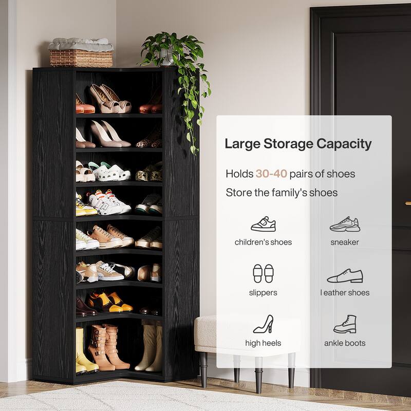 40 Pairs Tall Shoe Cabinet, 9 Tiers White Wooden Shoe Storage Rack for Closet, Entryway