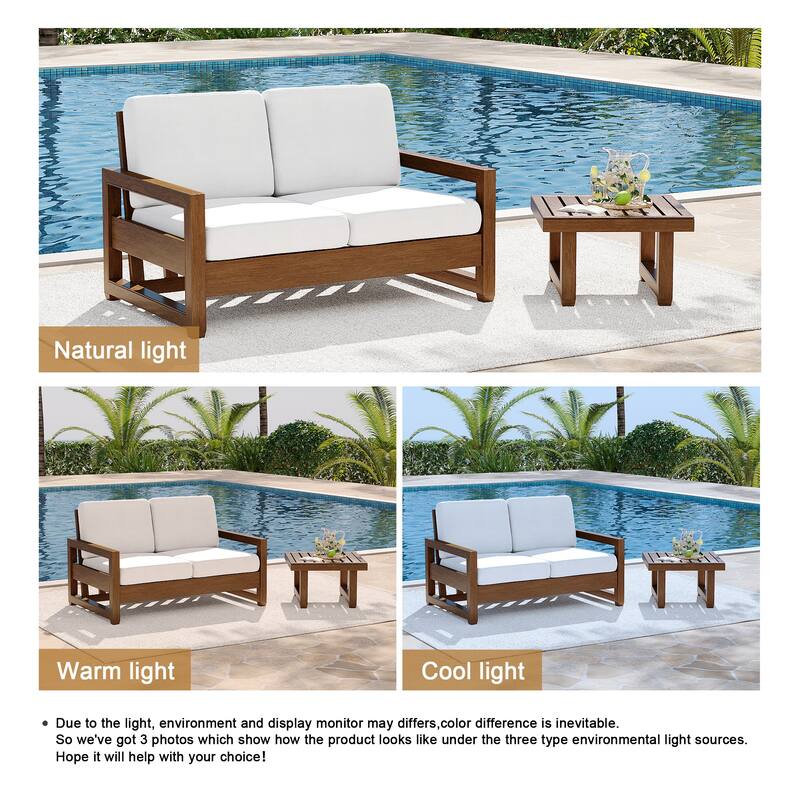Teak Loveseat Patio Set with Cushions and Table (2-Piece)