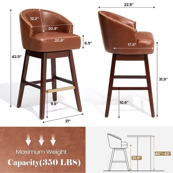 dimension image slide 2 of 10, Bar Stools PU Leather / Linen Fabric Upholstered Solid Wood Swivel Barstool Set of 2/4