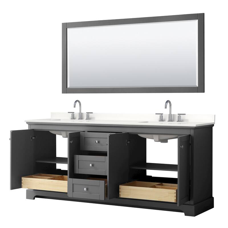 Avery 80-inch Double Vanity, Quartz Top, 70-inch Mirror
